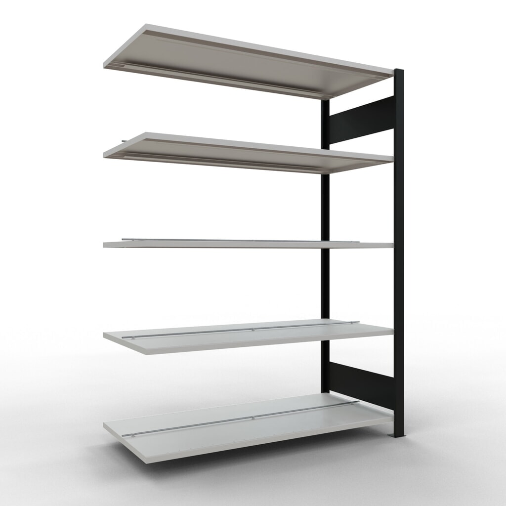 SCHULTE Aktenregal AF, doppelseitig, mit Mittelanschlägen, FL 150 kg, schwarz, HxBxT 1.800 x 1.300 x 600 mm Produktabbildung: SCHULTE Aktenregal AF, doppelseitig, mit Mittelanschlägen, FL 150 kg, schwarz, HxBxT 1.800 x 1.300 x 600 mm