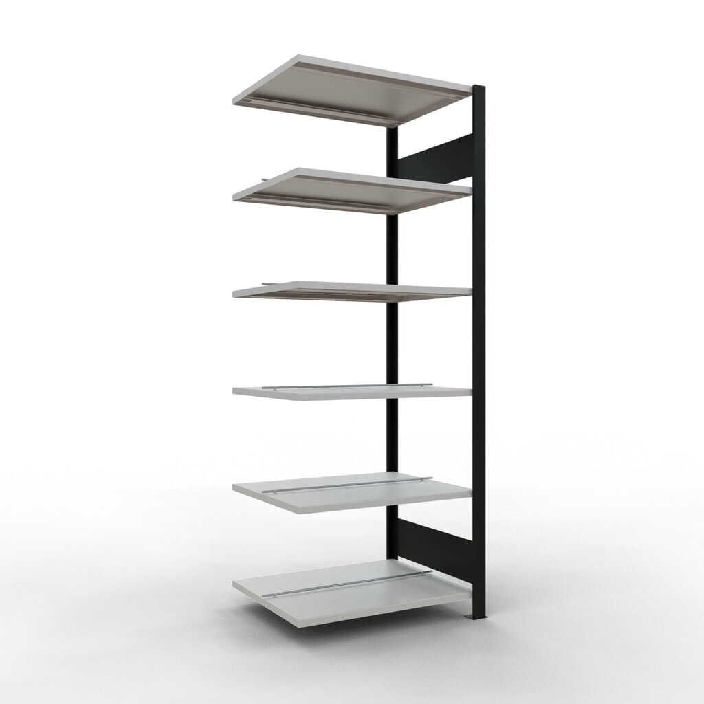 Produktabbildung: SCHULTE Aktenregal AF, doppelseitig, mit Mittelanschlägen, FL 150 kg, schwarz, HxBxT 2.000 x 750 x 600 mm