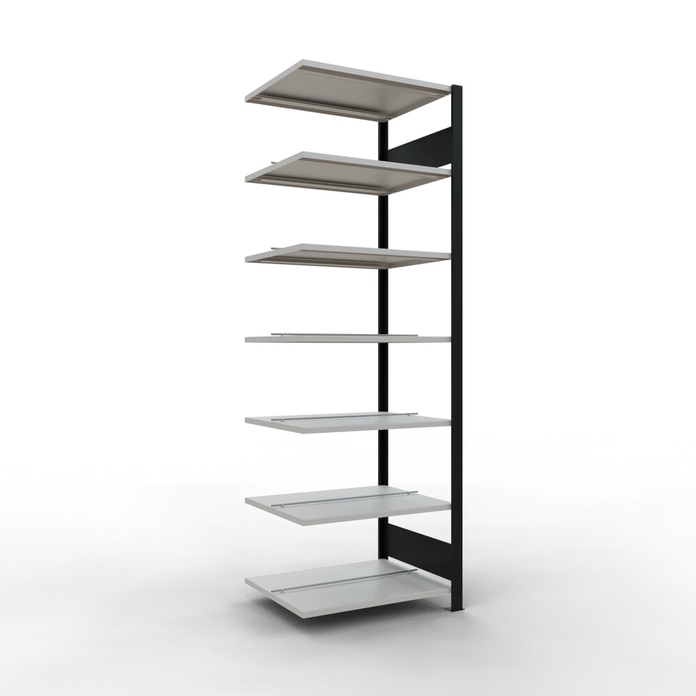 Produktabbildung: SCHULTE Aktenregal AF, doppelseitig, mit Mittelanschlägen, FL 150 kg, schwarz, HxBxT 2.300 x 750 x 600 mm
