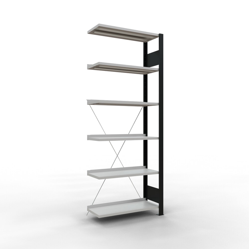 Produktabbildung: SCHULTE Aktenregal AF, einseitig, mit Endanschlägen, FL 85 kg, schwarz, HxBxT 2.000 x 750 x 300 mm