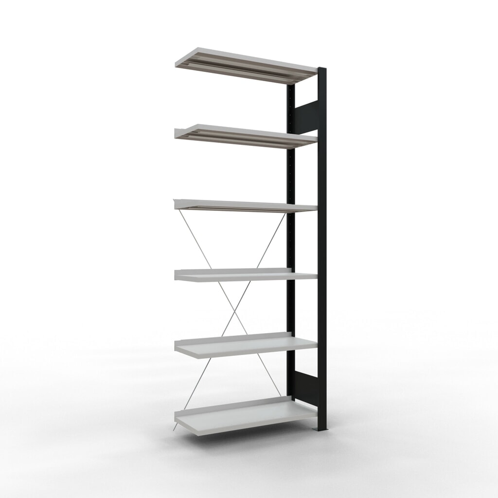 Produktabbildung: SCHULTE Aktenregal AF, einseitig, mit Endanschlägen, FL 85 kg, schwarz, HxBxT 2.000 x 750 x 300 mm