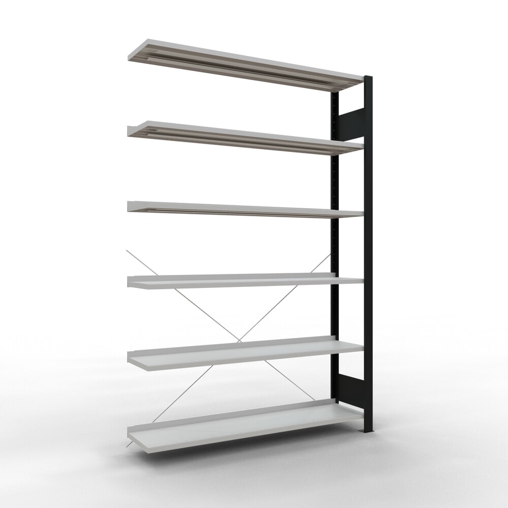 Produktabbildung: SCHULTE Aktenregal AF, einseitig, mit Endanschlägen, FL 85 kg, schwarz, HxBxT 2.000 x 1.300 x 300 mm