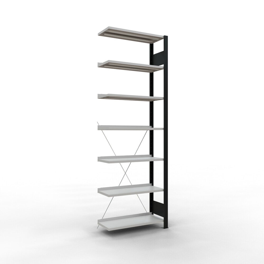 Produktabbildung: SCHULTE Aktenregal AF, einseitig, mit Endanschlägen, FL 85 kg, schwarz, HxBxT 2.300 x 750 x 300 mm