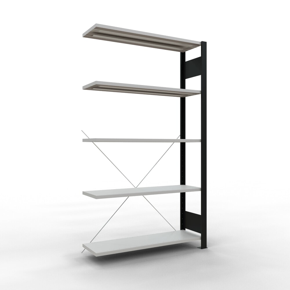 Produktabbildung: SCHULTE Aktenregal AF, einseitig, ohne Endanschläge, FL 85 kg, schwarz, HxBxT 1.800 x 1.000 x 300 mm