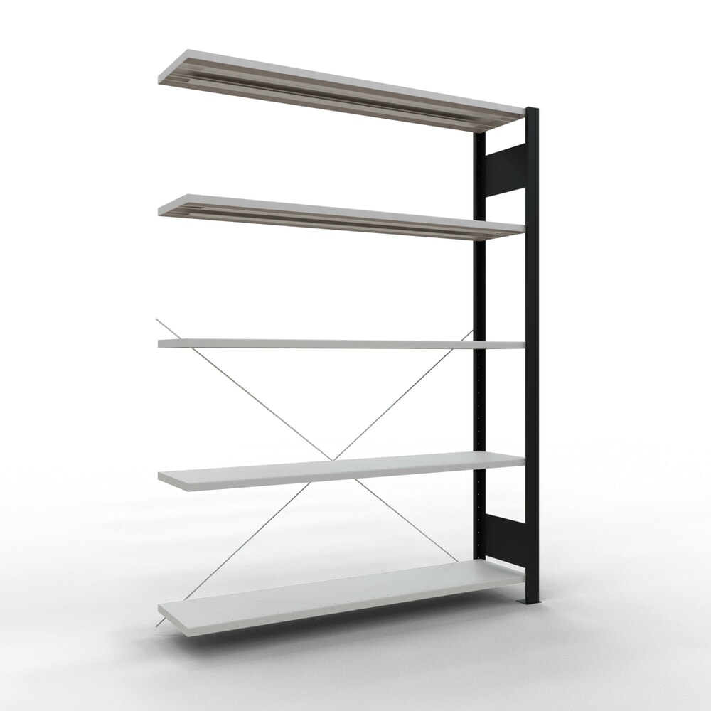 Produktabbildung: SCHULTE Aktenregal AF, einseitig, ohne Endanschläge, FL 85 kg, schwarz, HxBxT 1.800 x 1.300 x 300 mm