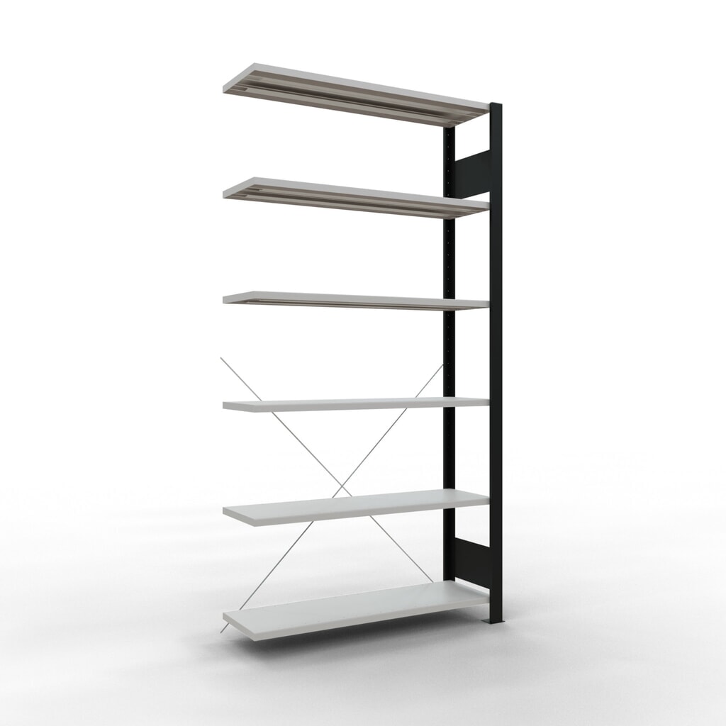 SCHULTE Aktenregal AF, einseitig, ohne Endanschläge, FL 85 kg, schwarz, HxBxT 2.000 x 1.000 x 300 mm Produktabbildung: SCHULTE Aktenregal AF, einseitig, ohne Endanschläge, FL 85 kg, schwarz, HxBxT 2.000 x 1.000 x 300 mm
