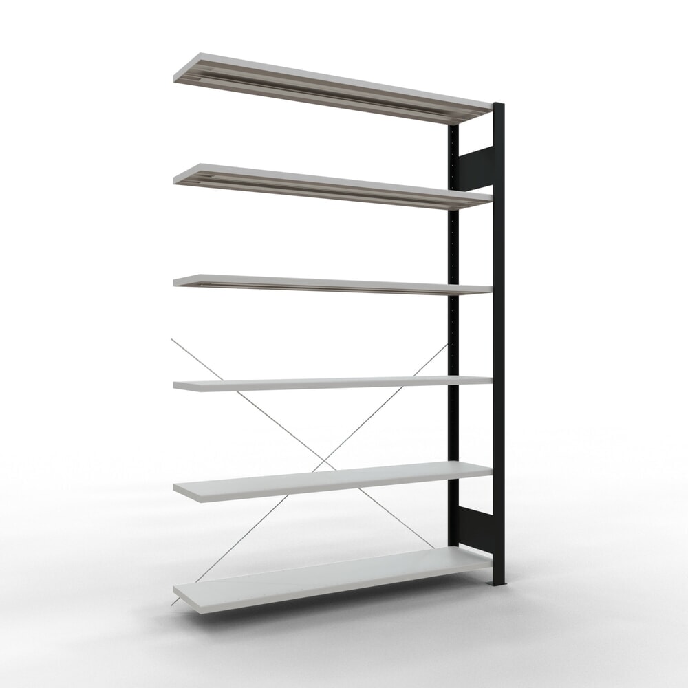 Produktabbildung: SCHULTE Aktenregal AF, einseitig, ohne Endanschläge, FL 85 kg, schwarz, HxBxT 2.000 x 1.300 x 300 mm