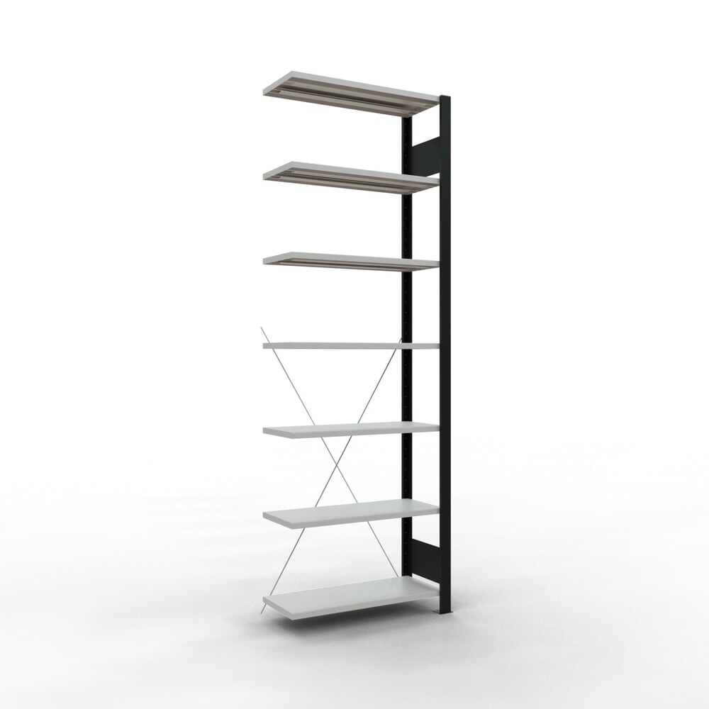Produktabbildung: SCHULTE Aktenregal AF, einseitig, ohne Endanschläge, FL 85 kg, schwarz, HxBxT 2.300 x 750 x 300 mm