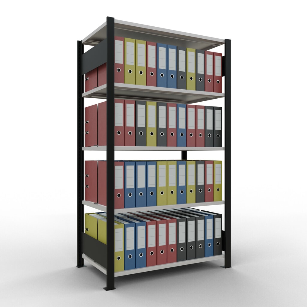 SCHULTE Aktenregal GF, doppelseitig, mit Mittelanschlägen, FL 150 kg,, schwarz, HxBxT 1.800 x 1.000 x 600 mm Produktabbildung Nr. 2: SCHULTE Aktenregal GF, doppelseitig, mit Mittelanschlägen, FL 150 kg,, schwarz, HxBxT 1.800 x 1.000 x 600 mm