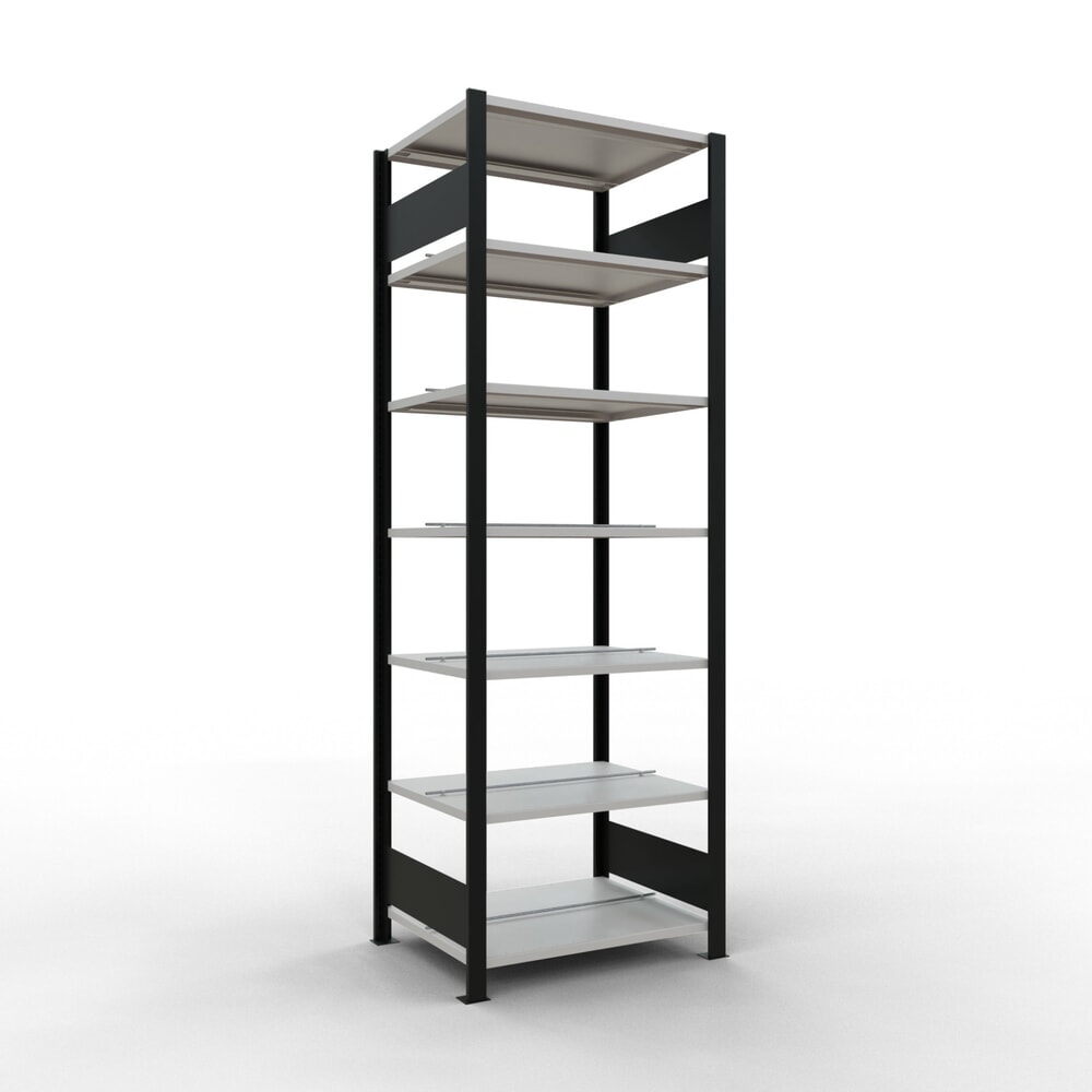 Produktabbildung: SCHULTE Aktenregal GF, doppelseitig, mit Mittelanschlägen, FL 150 kg,, schwarz, HxBxT 2.300 x 750 x 600 mm