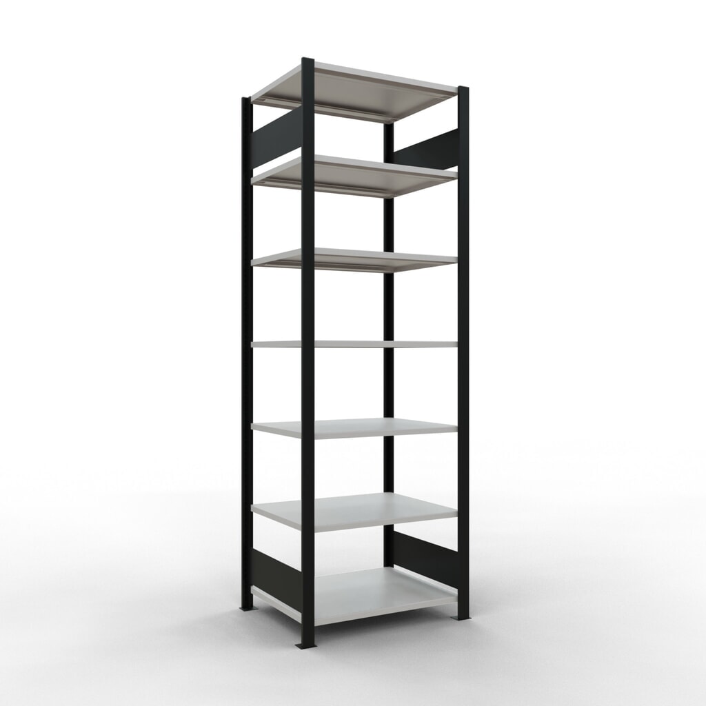 SCHULTE Aktenregal GF, doppelseitig, ohne Mittelanschläge, FL 150 kg, schwarz, HxBxT 2.300 x 750 x 600 mm Produktabbildung: SCHULTE Aktenregal GF, doppelseitig, ohne Mittelanschläge, FL 150 kg, schwarz, HxBxT 2.300 x 750 x 600 mm