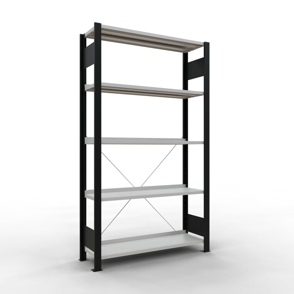 Produktabbildung: SCHULTE Aktenregal GF, einseitig, mit Endanschlägen, FL 85 kg, schwarz, HxBxT 1.800 x 1.000 x 300 mm