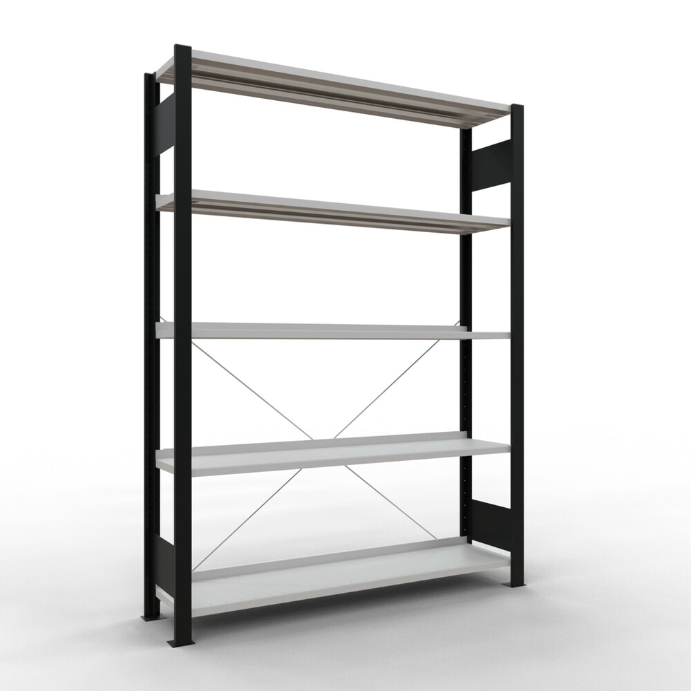 Produktabbildung: SCHULTE Aktenregal GF, einseitig, mit Endanschlägen, FL 85 kg, schwarz, HxBxT 1.800 x 1.300 x 300 mm