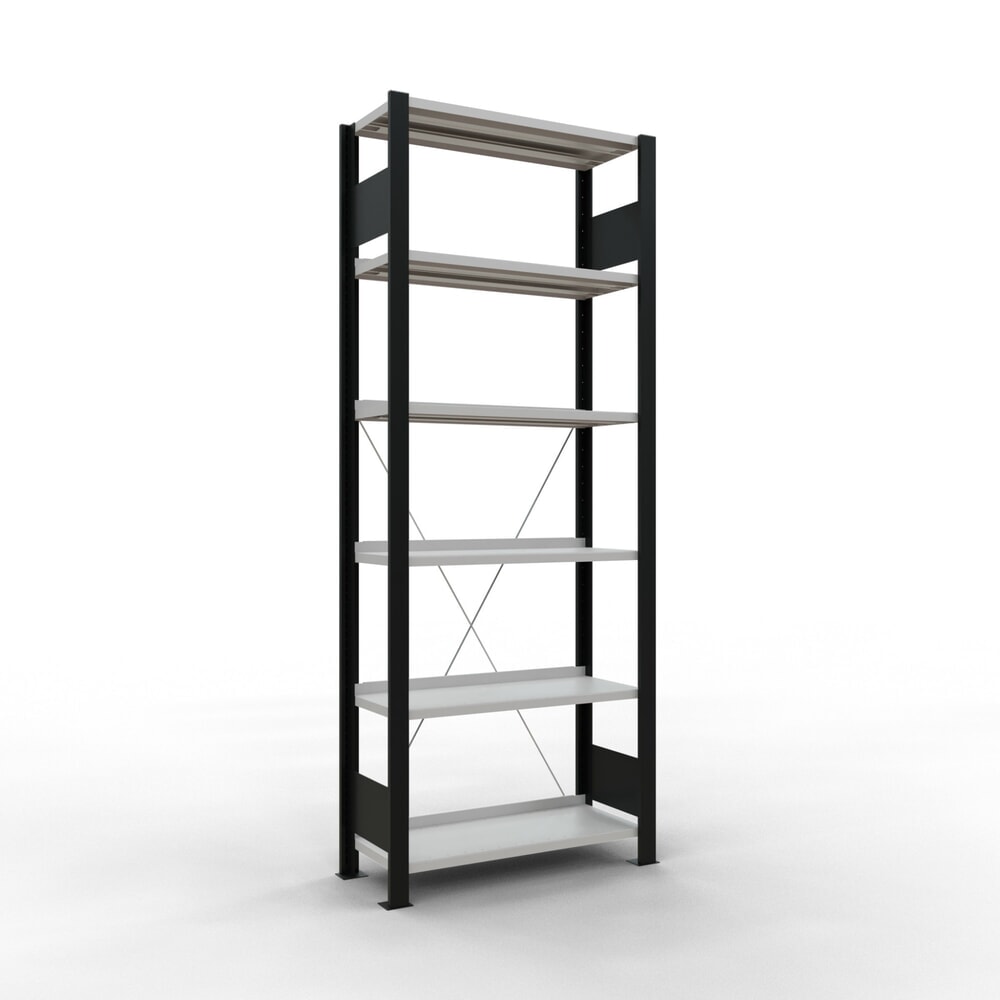 Produktabbildung: SCHULTE Aktenregal GF, einseitig, mit Endanschlägen, FL 85 kg, schwarz, HxBxT 2.000 x 750 x 300 mm