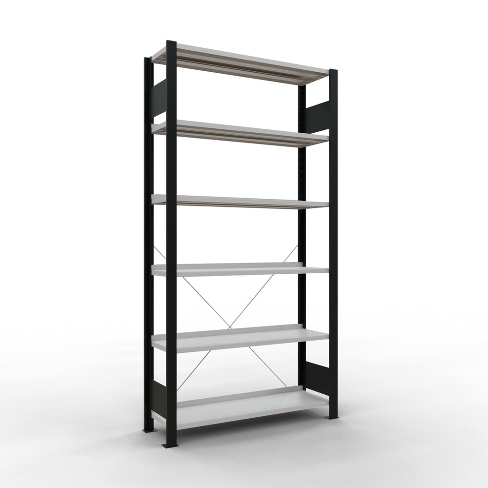 Produktabbildung: SCHULTE Aktenregal GF, einseitig, mit Endanschlägen, FL 85 kg, schwarz, HxBxT 2.000 x 1.000 x 300 mm