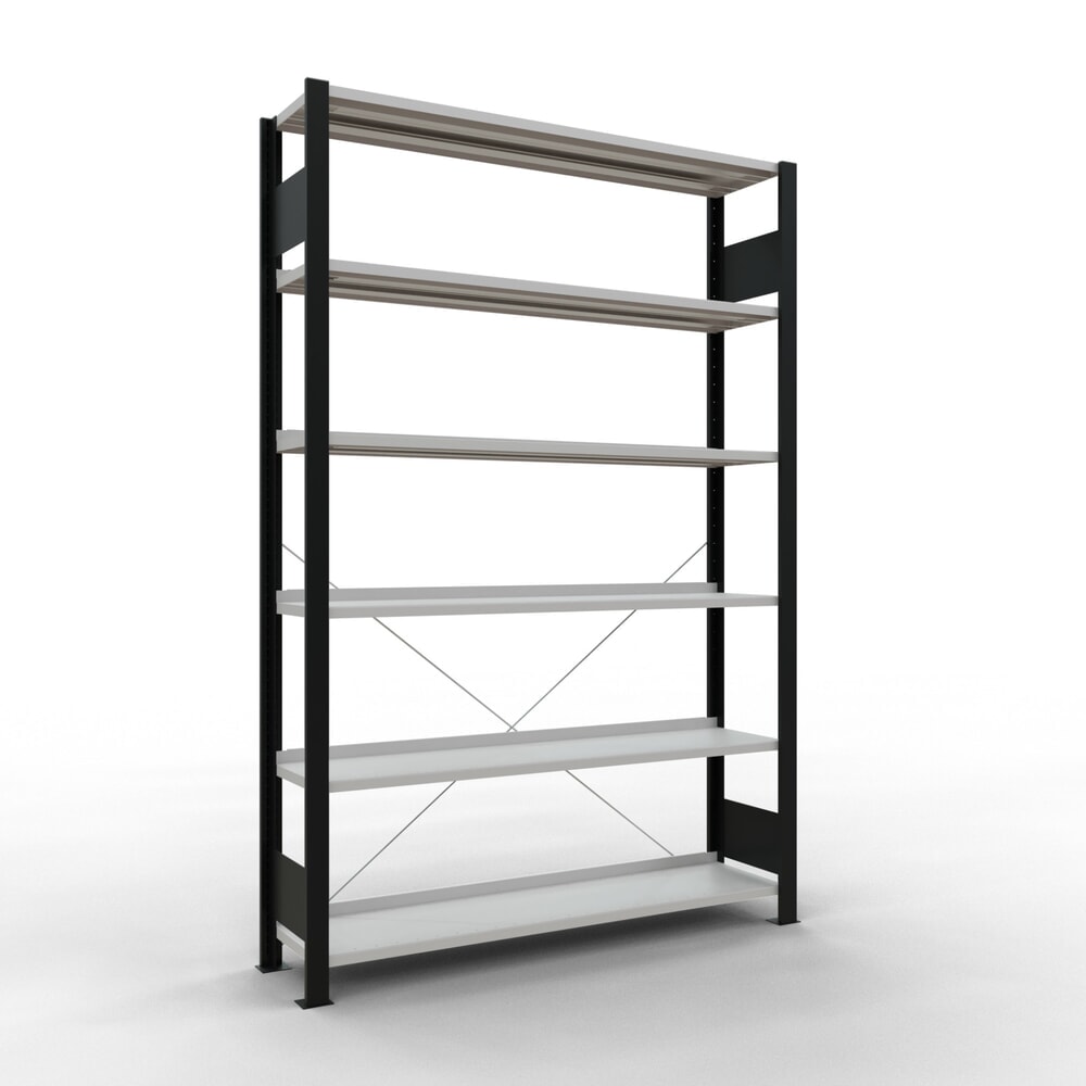 Produktabbildung: SCHULTE Aktenregal GF, einseitig, mit Endanschlägen, FL 85 kg, schwarz, HxBxT 2.000 x 1.300 x 300 mm