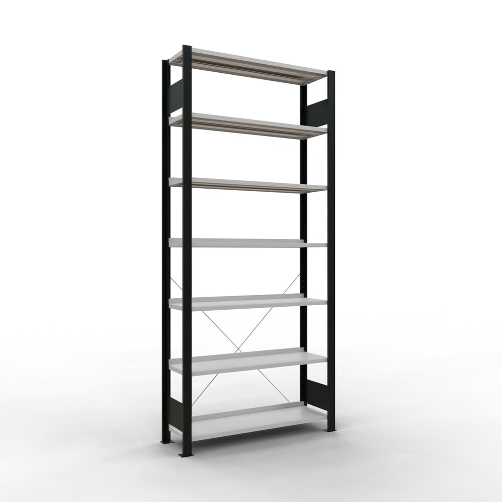 Produktabbildung: SCHULTE Aktenregal GF, einseitig, mit Endanschlägen, FL 85 kg, schwarz, HxBxT 2.300 x 1.000 x 300 mm