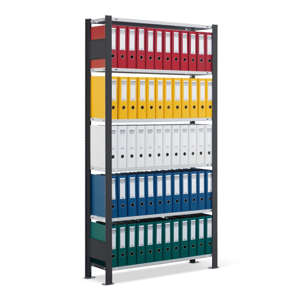 Produktabbildung: SCHULTE Aktenregal GF, einseitig, mit Endanschlägen, FL 85 kg, schwarz, HxBxT 2.300 x 750 x 300 mm