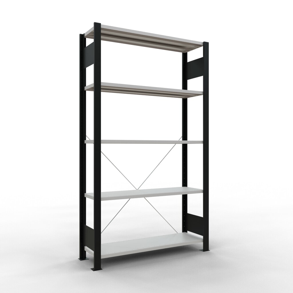 Produktabbildung: SCHULTE Aktenregal GF, einseitig, ohne Endanschläge, FL 85 kg, schwarz, HxBxT 1.800 x 1.000 x 300 mm