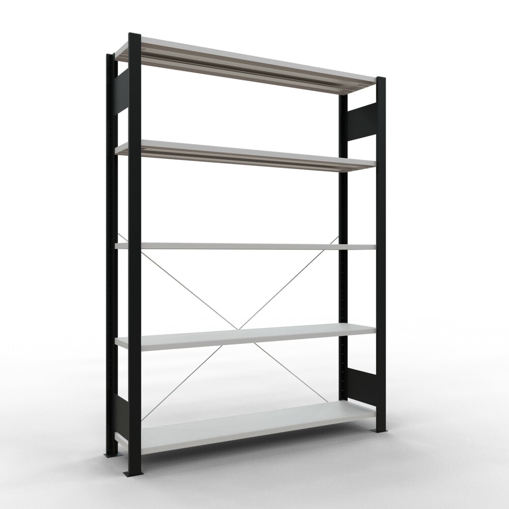 Produktabbildung: SCHULTE Aktenregal GF, einseitig, ohne Endanschläge, FL 85 kg, schwarz, HxBxT 1.800 x 1.300 x 300 mm