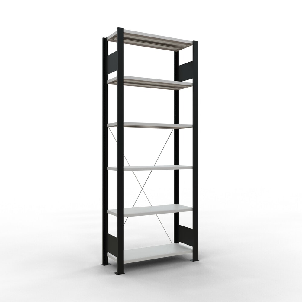 Produktabbildung: SCHULTE Aktenregal GF, einseitig, ohne Endanschläge, FL 85 kg, schwarz, HxBxT 2.000 x 750 x 300 mm