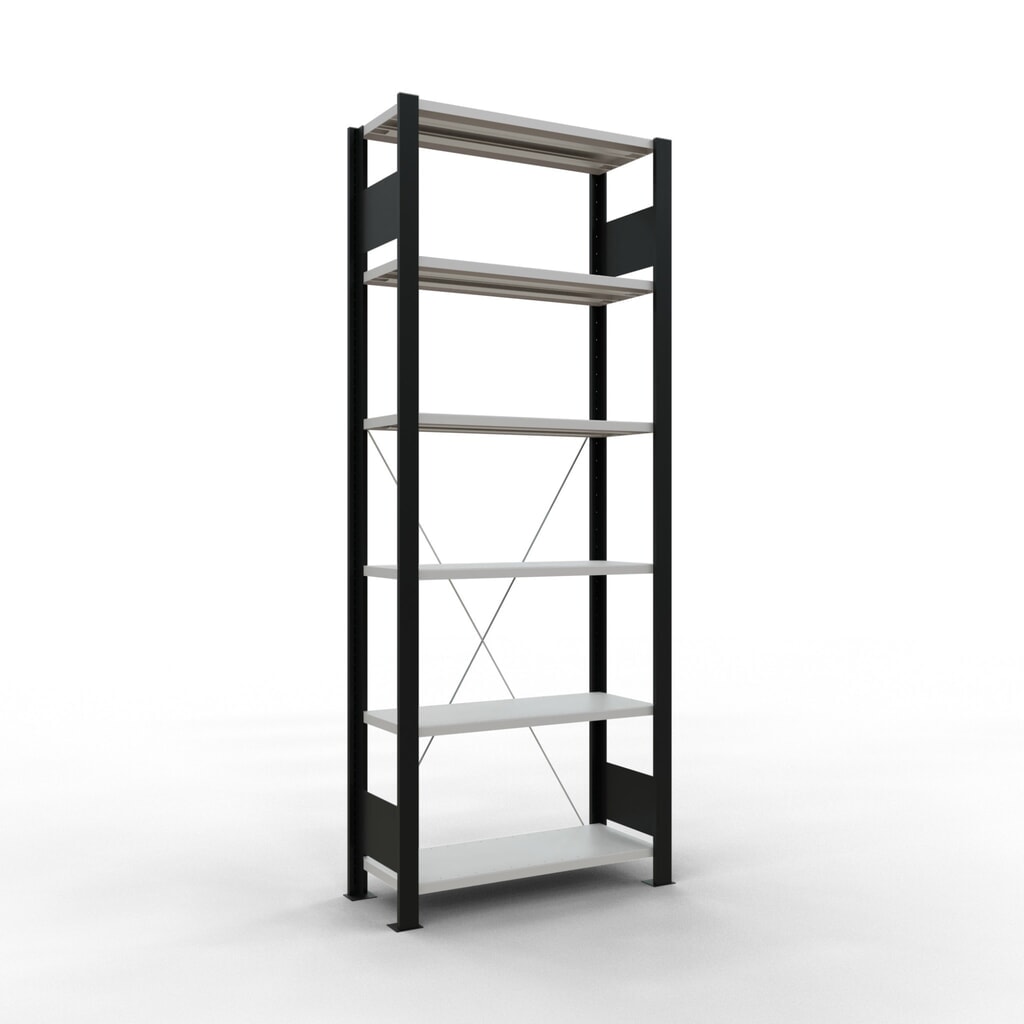 SCHULTE Aktenregal GF, einseitig, ohne Endanschläge, FL 85 kg, schwarz, HxBxT 2.000 x 750 x 300 mm Produktabbildung: SCHULTE Aktenregal GF, einseitig, ohne Endanschläge, FL 85 kg, schwarz, HxBxT 2.000 x 750 x 300 mm