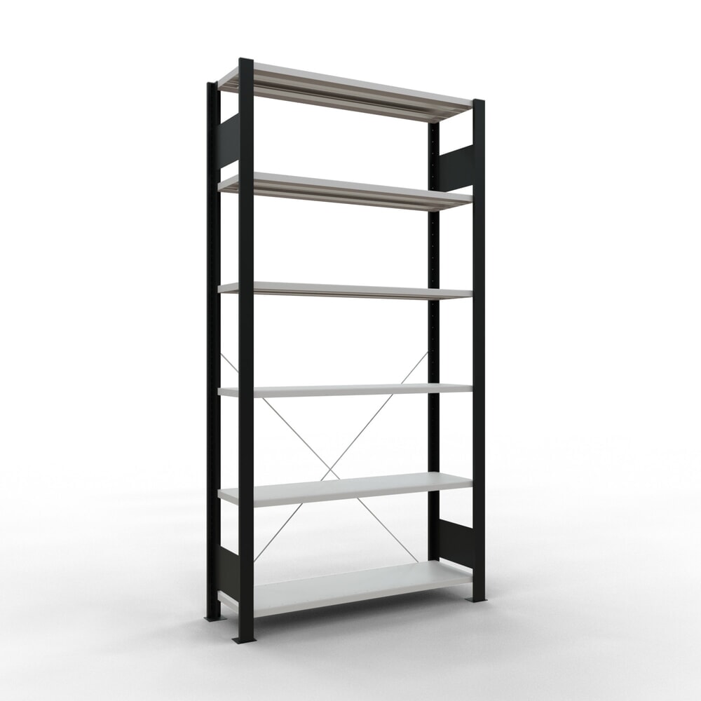 Produktabbildung: SCHULTE Aktenregal GF, einseitig, ohne Endanschläge, FL 85 kg, schwarz, HxBxT 2.000 x 1.000 x 300 mm
