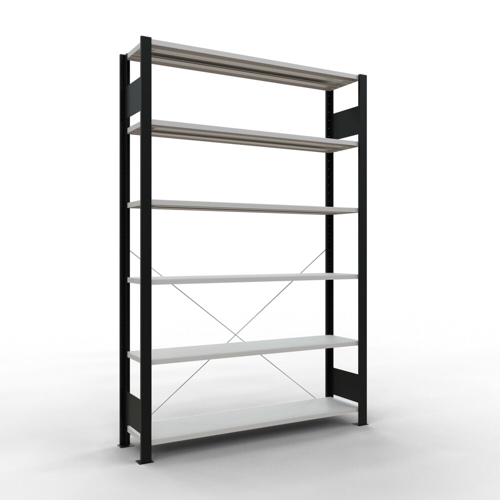 Produktabbildung: SCHULTE Aktenregal GF, einseitig, ohne Endanschläge, FL 85 kg, schwarz, HxBxT 2.000 x 1.300 x 300 mm