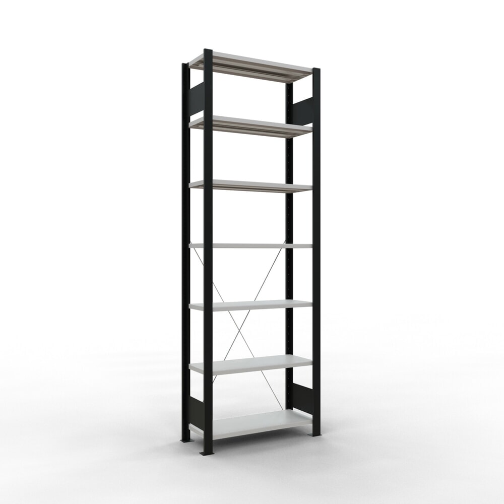 Produktabbildung: SCHULTE Aktenregal GF, einseitig, ohne Endanschläge, FL 85 kg, schwarz, HxBxT, 2.300 x 750 x 300 mm
