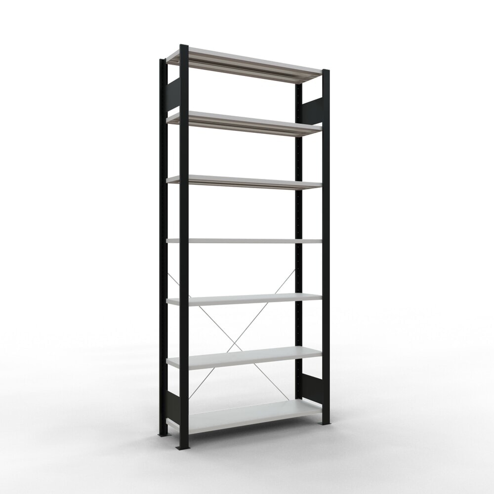 Produktabbildung: SCHULTE Aktenregal GF, einseitig, ohne Endanschläge, FL 85 kg, schwarz, HxBxT 2.300 x 1.000 x 300 mm