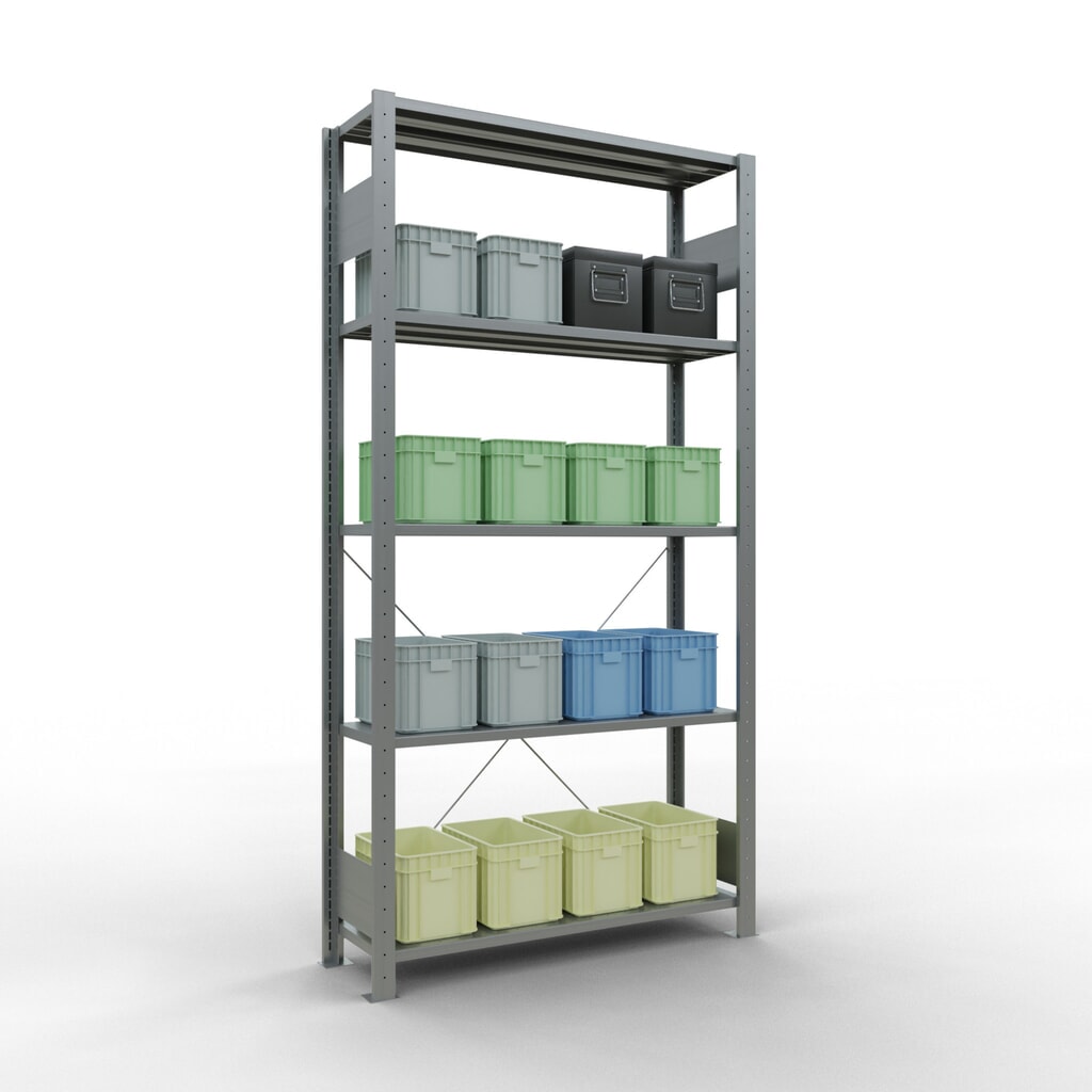 SCHULTE Fachbodenregal verzinkt mit 5 Stahlblechböden, Fachlast 150 kg, HxBxT 2.000 x 1.060 x 336 mm Produktabbildung Nr. 4: SCHULTE Fachbodenregal verzinkt mit 5 Stahlblechböden, Fachlast 150 kg, HxBxT 2.000 x 1.060 x 336 mm