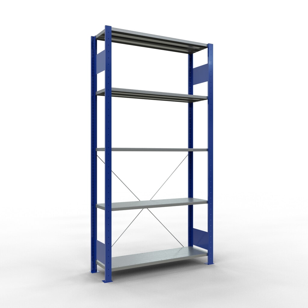 SCHULTE Fachbodenregal enzianblau/verzinkt mit 5 Stahlblechböden, Fachlast 150 kg, HxBxT 2.000 x 1.060 x 336 mm Produktabbildung: SCHULTE Fachbodenregal enzianblau/verzinkt mit 5 Stahlblechböden, Fachlast 150 kg, HxBxT 2.000 x 1.060 x 336 mm