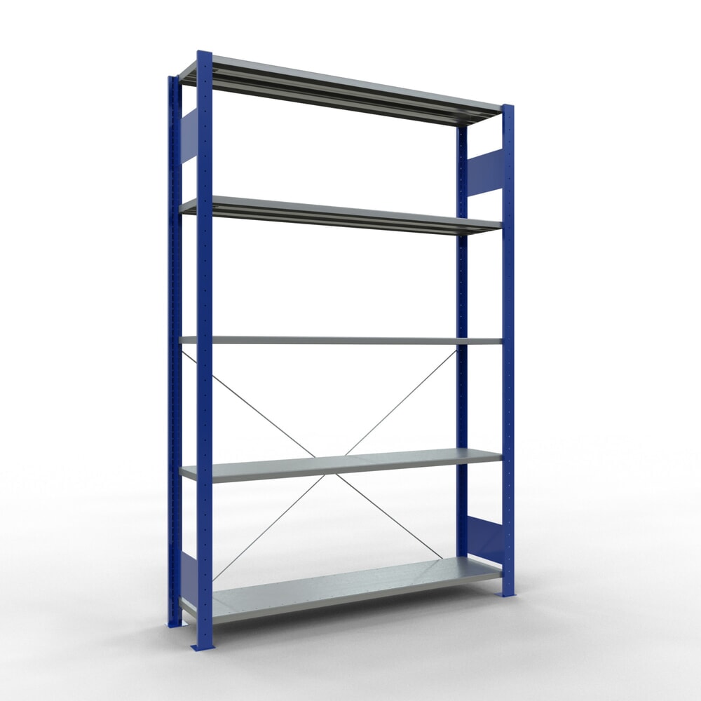 Produktabbildung: SCHULTE Fachbodenregal enzianblau/verzinkt mit 5 Stahlblechböden, Fachlast 150 kg, HxBxT 2.000 x 1.360 x 336 mm