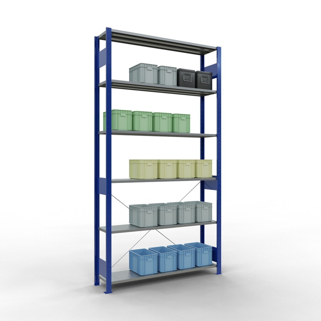 SCHULTE Fachbodenregal enzianblau/verzinkt, Fachlast 150 kg, HxBxT 2.500 x 1.360 x 336 mm Produktabbildung Nr. 4: SCHULTE Fachbodenregal enzianblau/verzinkt, Fachlast 150 kg, HxBxT 2.500 x 1.360 x 336 mm