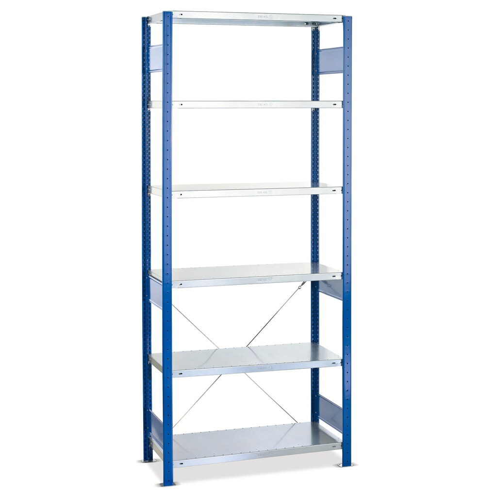 SCHULTE Fachbodenregal enzianblau/verzinkt mit 6 Stahlblechböden, Fachlast 250 kg, HxBxT 2.000 x 810 x 436 mm Produktabbildung Nr. 1: SCHULTE Fachbodenregal enzianblau/verzinkt mit 6 Stahlblechböden, Fachlast 250 kg, HxBxT 2.000 x 810 x 436 mm