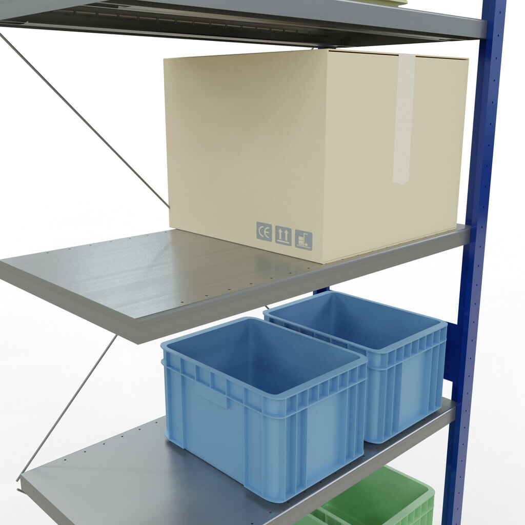 SCHULTE Fachbodenregal Steckmontage, AF, FL 330 kg, enzianblau/verzinkt, HxBxT 3.000 x 1.000 x 500 mm Produktabbildung Nr. 4: SCHULTE Fachbodenregal Steckmontage, AF, FL 330 kg, enzianblau/verzinkt, HxBxT 3.000 x 1.000 x 500 mm