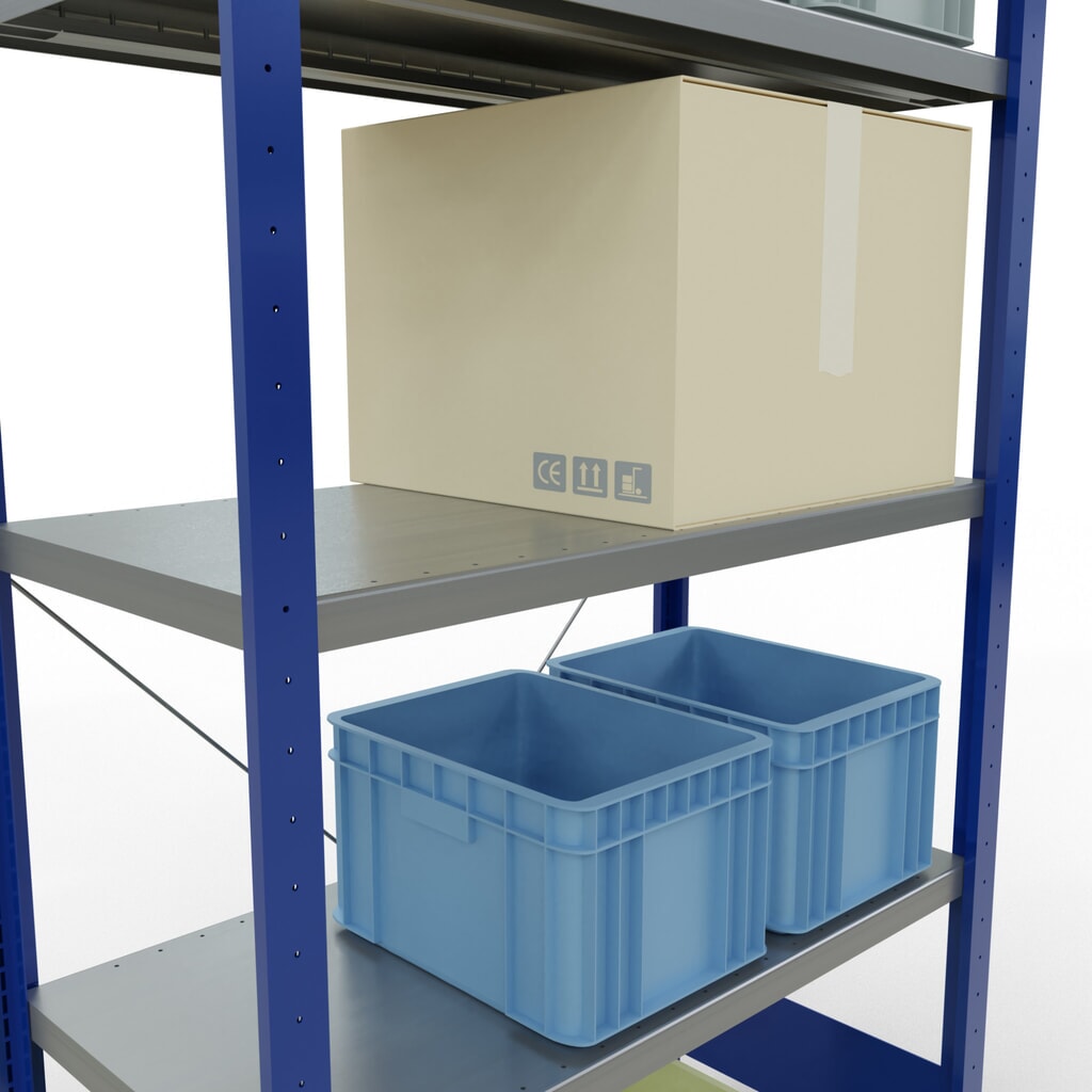 SCHULTE Fachbodenregal enzianblau/verzinkt mit 5 Stahlblechböden, Fachlast 330 kg, HxBxT 2.000 x 1.060 x 536 mm Produktabbildung Nr. 4: SCHULTE Fachbodenregal enzianblau/verzinkt mit 5 Stahlblechböden, Fachlast 330 kg, HxBxT 2.000 x 1.060 x 536 mm