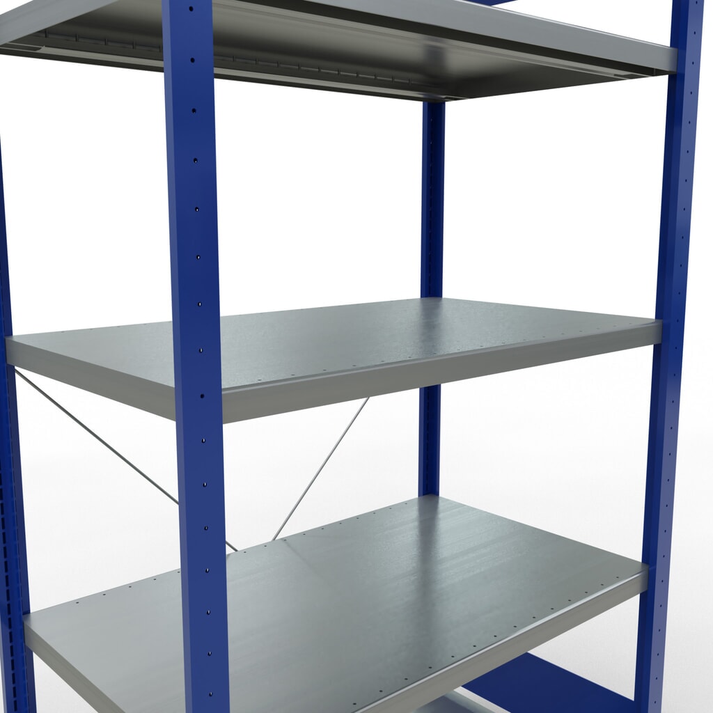 SCHULTE Fachbodenregal enzianblau/verzinkt mit 5 Stahlblechböden, Fachlast 330 kg, HxBxT 2.000 x 1.060 x 636 mm Produktabbildung Nr. 5: SCHULTE Fachbodenregal enzianblau/verzinkt mit 5 Stahlblechböden, Fachlast 330 kg, HxBxT 2.000 x 1.060 x 636 mm