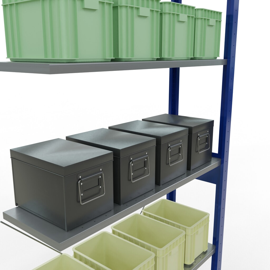 SCHULTE Fachbodenregal Stecksystem, AF, FL 150 kg, enzianblau/verzinkt, HxBxT 2.500 x 1.000 x 300 mm Produktabbildung Nr. 3: SCHULTE Fachbodenregal Stecksystem, AF, FL 150 kg, enzianblau/verzinkt, HxBxT 2.500 x 1.000 x 300 mm