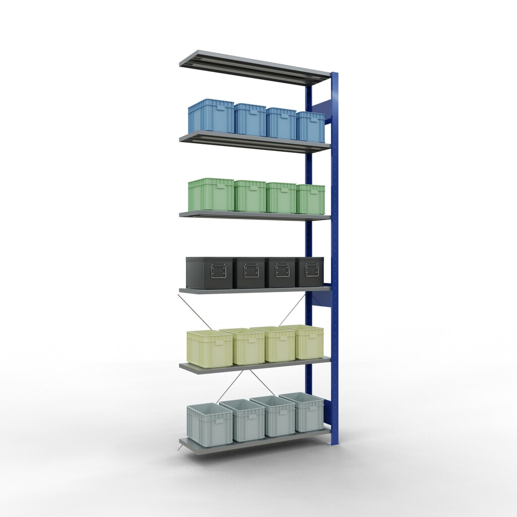 SCHULTE Fachbodenregal Stecksystem, AF, FL 150 kg, enzianblau/verzinkt, HxBxT 2.500 x 1.000 x 300 mm Produktabbildung Nr. 4: SCHULTE Fachbodenregal Stecksystem, AF, FL 150 kg, enzianblau/verzinkt, HxBxT 2.500 x 1.000 x 300 mm