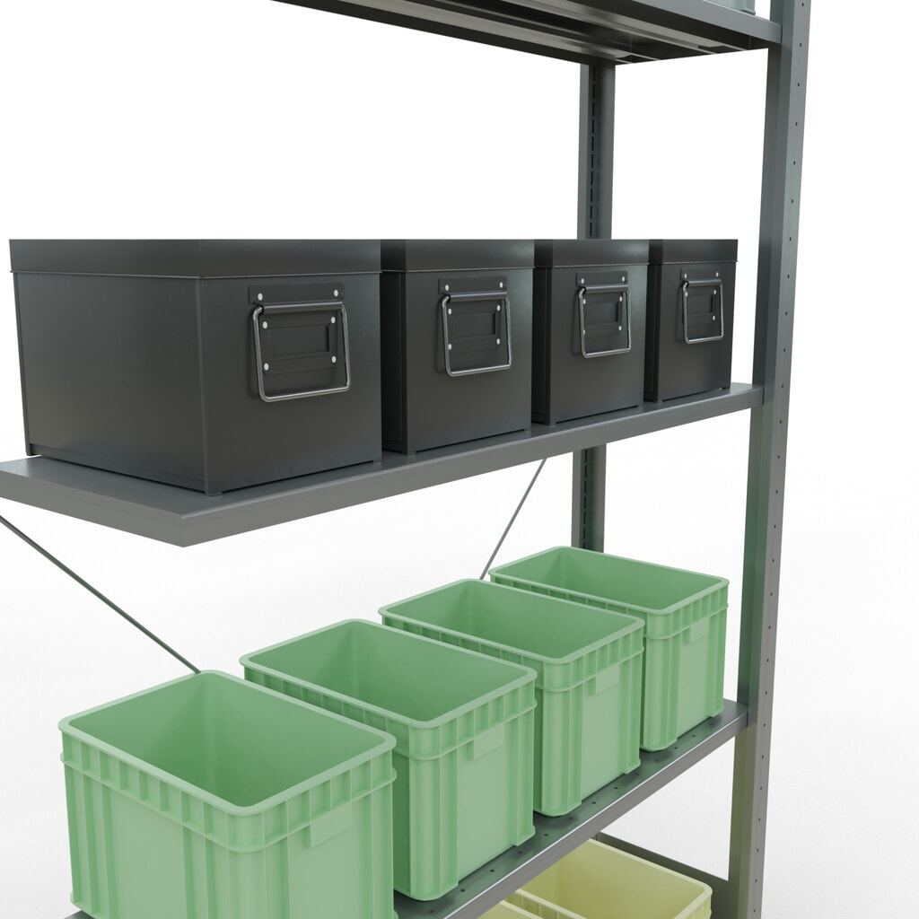 SCHULTE Fachbodenregal Stecksystem, AF, FL 150 kg, verzinkt, HxBxT 2.000 x 1.000 x 300 mm Produktabbildung Nr. 3: SCHULTE Fachbodenregal Stecksystem, AF, FL 150 kg, verzinkt, HxBxT 2.000 x 1.000 x 300 mm