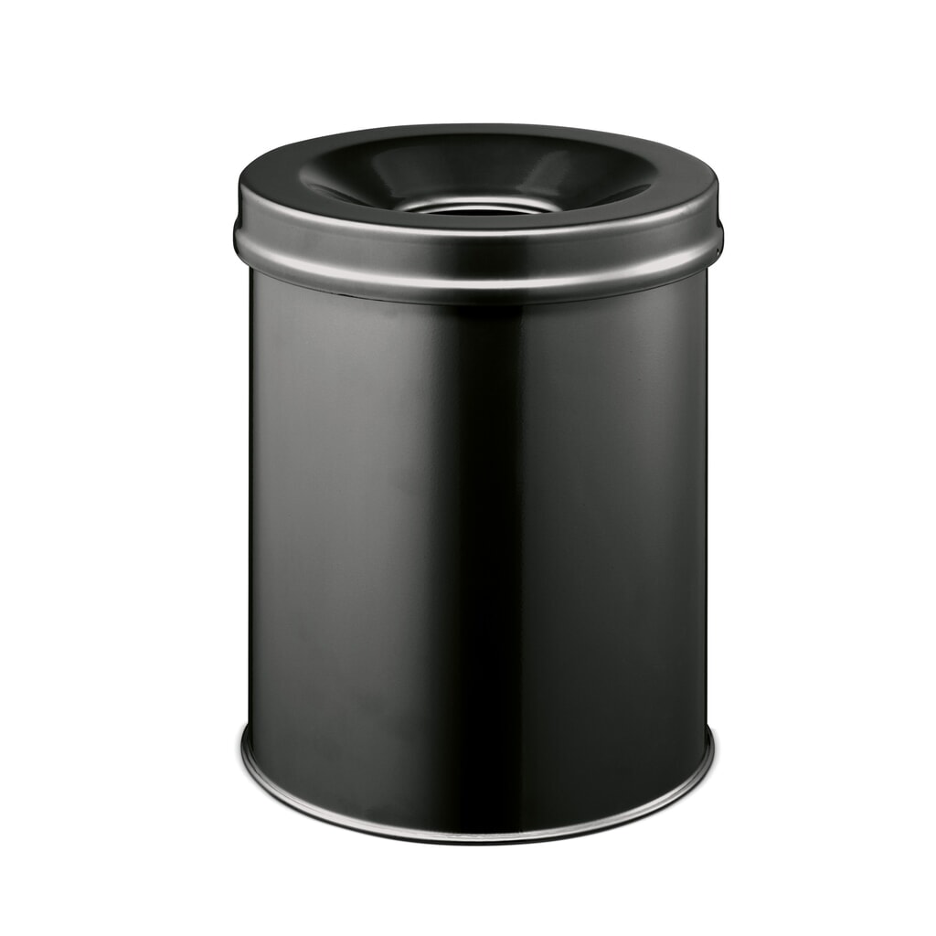 DURABLE Sicherheits-Papierkorb, aus Stahl, 15 Liter, mit Flammenlöschkopf, schwarz Produktabbildung Nr. 1: DURABLE Sicherheits-Papierkorb, aus Stahl, 15 Liter, mit Flammenlöschkopf, schwarz