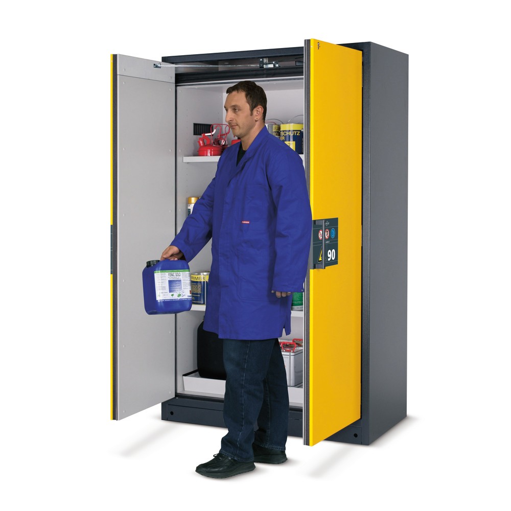 Produktabbildung: asecos® Brandschutzschrank Q-PEGASUS/Typ 90, 3 Fachböden, HxBxT 1.953 x 893 x 615 mm, goldgelb