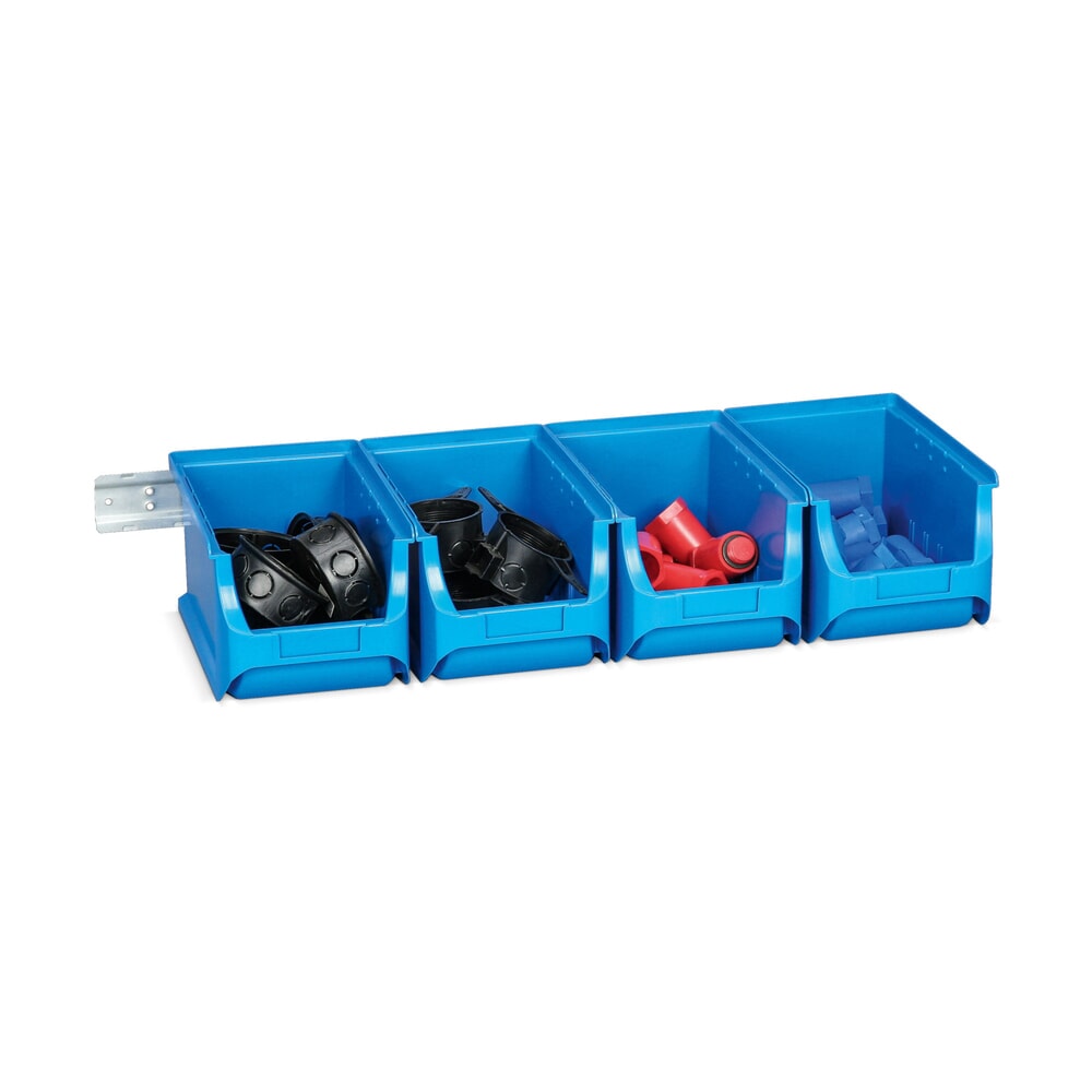 Produktabbildung Nr. 1: Allit Sichtlagerkasten-Set mit Halteschienen, 4 blaue Kästen Grösse 5