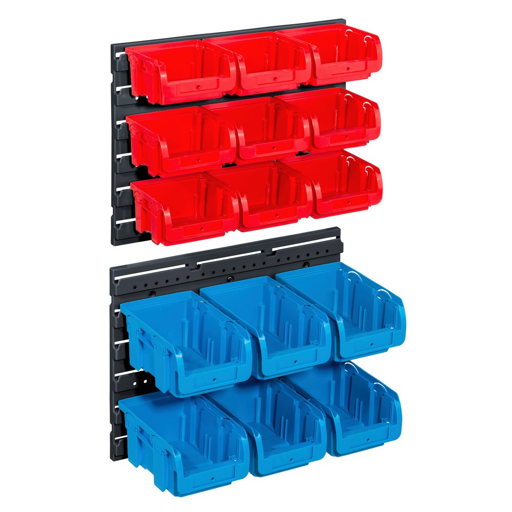 Produktabbildung Nr. 1: Allit Sichtlagerkasten-Sets mit Wandhalteplatten, Kästen 9x Grösse 1, 6x Grösse 2