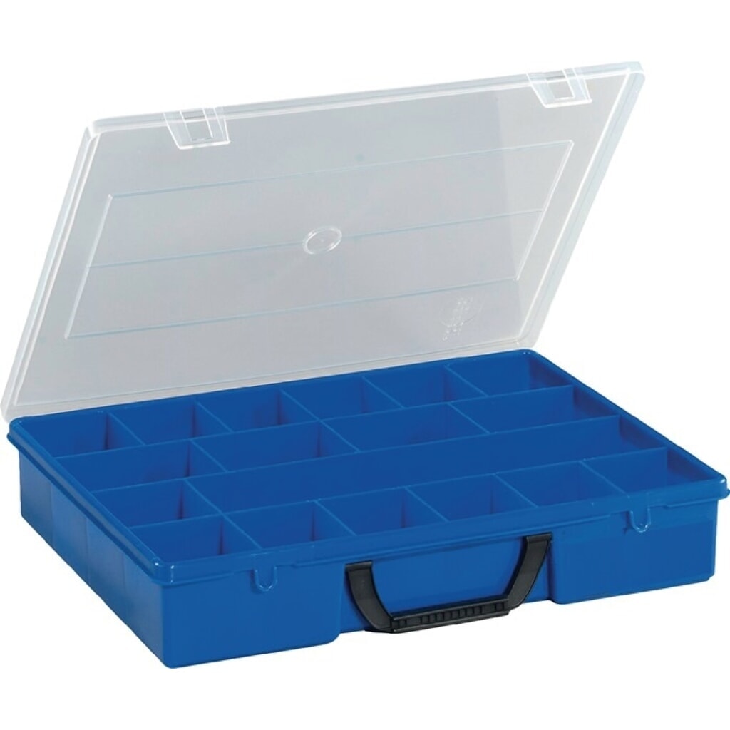 Sortimentskasten, 18 Fächer, B365xT290xH65mm Produktabbildung: Sortimentskasten, 18 Fächer, B365xT290xH65mm