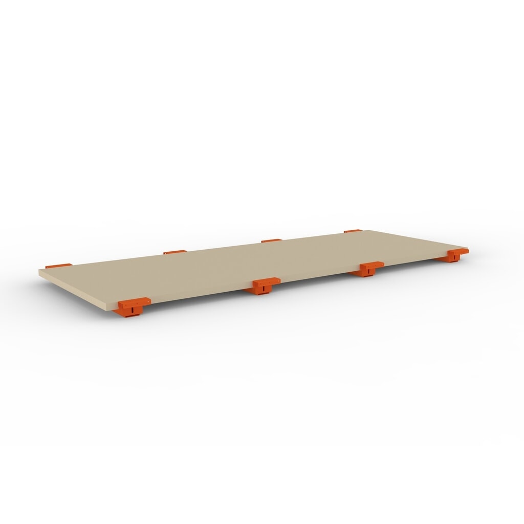 Spanplattenboden für META MULTIPAL Palettenregal, BxT 2.700 x 1.100 mm, mit abgesetzten Tiefenauflagen Produktabbildung: Spanplattenboden für META MULTIPAL Palettenregal, BxT 2.700 x 1.100 mm, mit abgesetzten Tiefenauflagen
