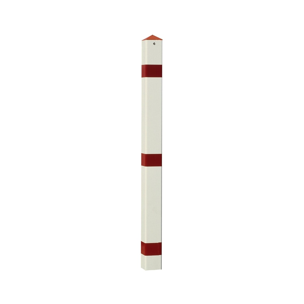 Produktabbildung: URBANUS Sperrpfosten aus Stahl, umlegbar, Vierkant 70x70 mm zum Einbetonieren + Zylinderschloss, rot/weiss