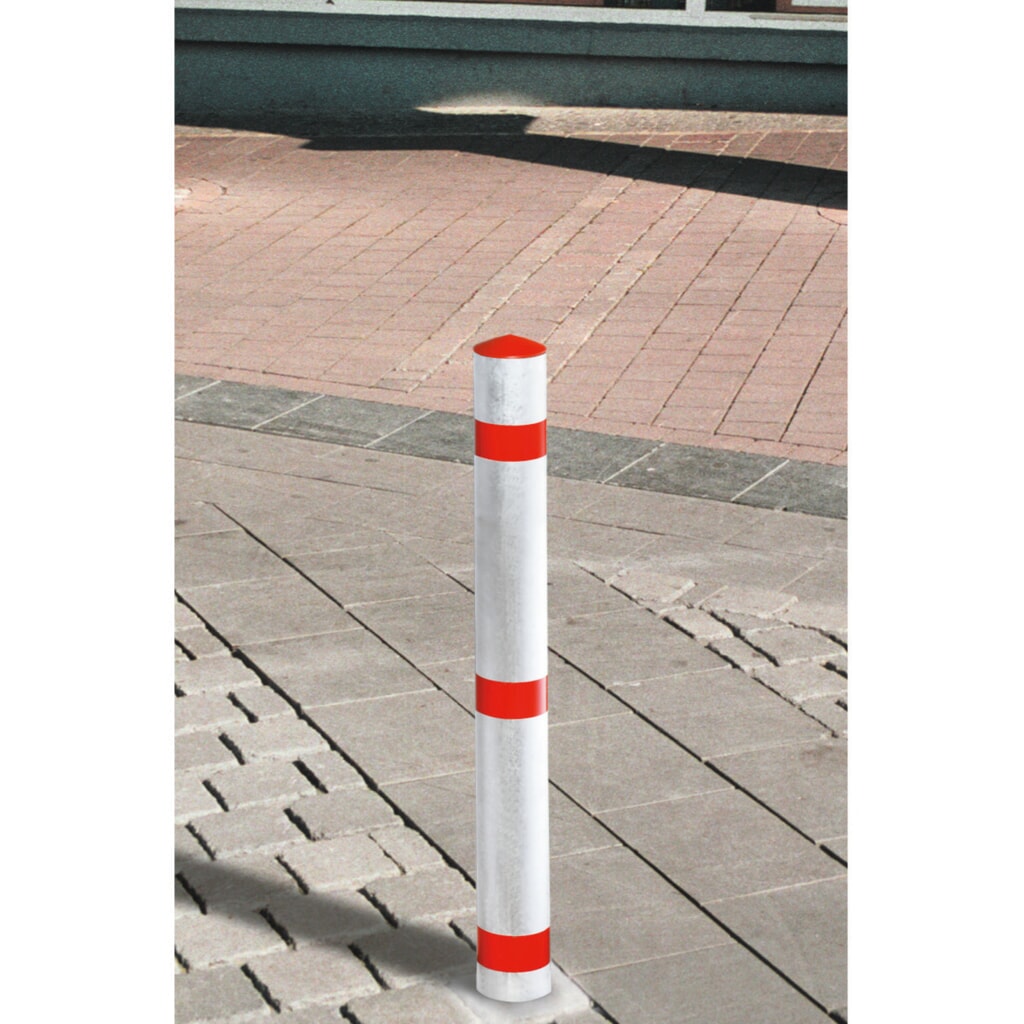 Produktabbildung: URBANUS Sperrpfosten aus Aluminium, umlegbar, Rundrohr Ø 76 mm zum Aufdübeln + Zylinderschlross, rot