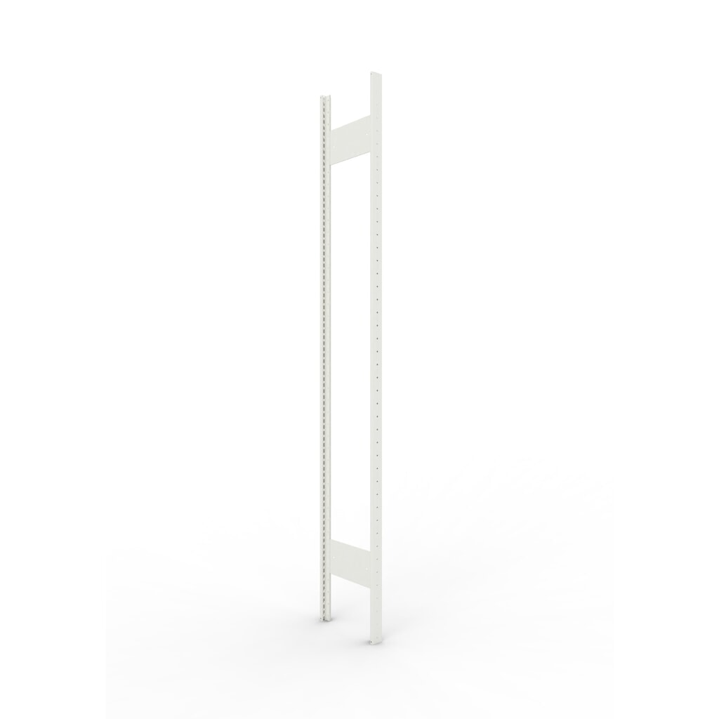 Ständerrahmen für META Fachbodenregal, geclincht, 1 Zwischenraum, HxB 2.200 x 300 mm, RAL 7035 lichtgrau Produktabbildung: Ständerrahmen für META Fachbodenregal, geclincht, 1 Zwischenraum, HxB 2.200 x 300 mm, RAL 7035 lichtgrau